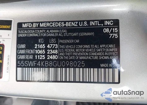 2016 Mercedes-Benz C 300 Sport 4Matic из США, поврежденный, VIN 55SWF4KB8GU098025